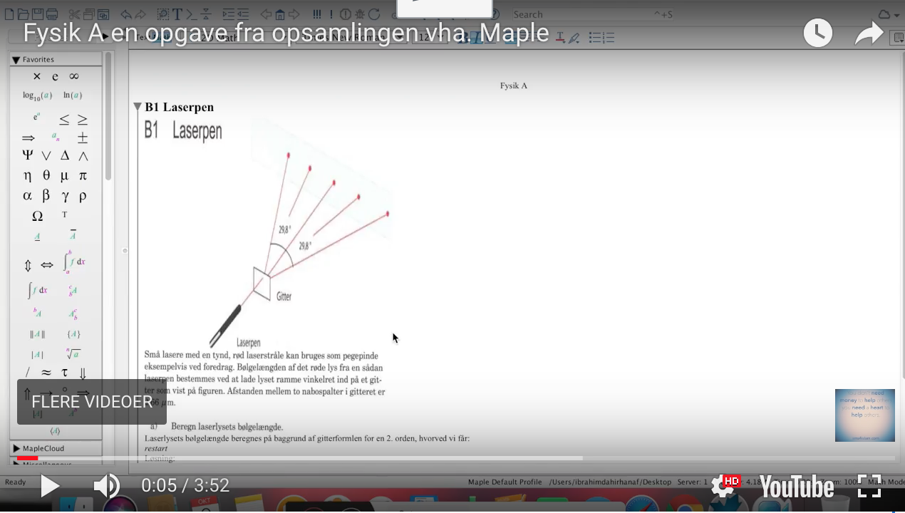 Read more about the article Fysik A en opgave fra opgavesamlingen vha. Maple